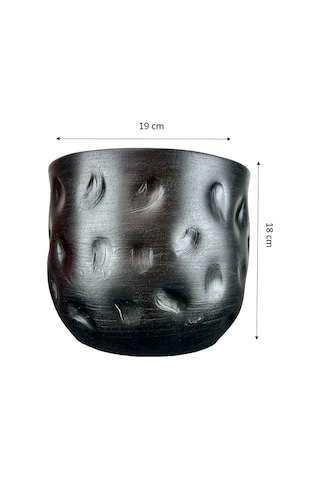 Bitki Tasarımı Ev Dekorasyon Aksesuar Siyah Desenli Toprak Saksı Saksılık Salon Çiçeklik - 19 CM