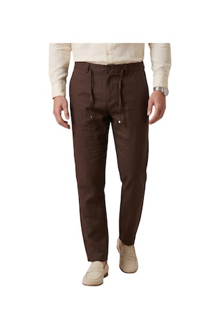Deepsea Kahve Slim Fit Likralı Keten Dokulu Lastikli Belli İpli Yazlık Erkek Pantolon 2603001