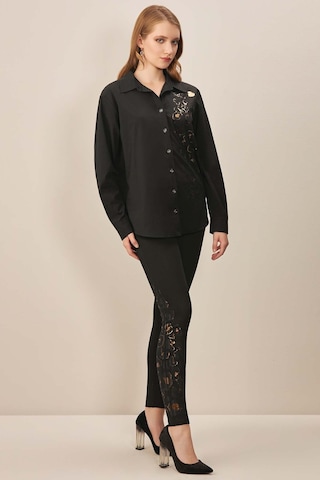 Gömlek Yaka Siyah Poplin Gömlek Siyah