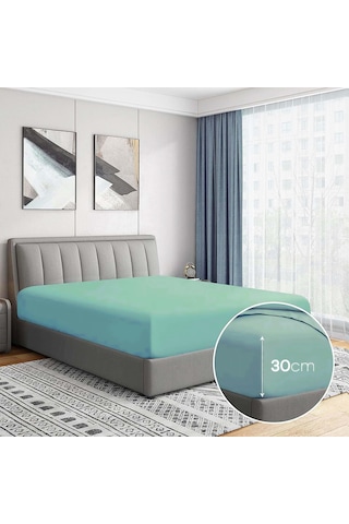 Soley Jersey %100 Pamuk Çift Kişilik 140 X 200 Lastikli Çarşaf Su Yeşili