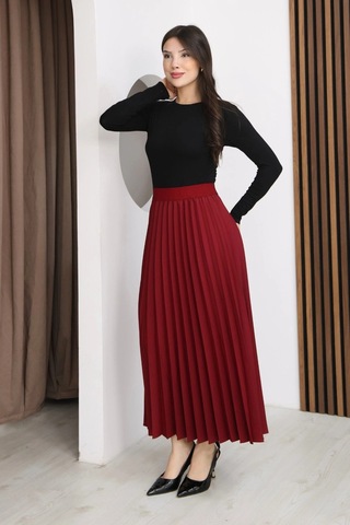 Lodmela Beli Lastikli Piliseli Etek 6017-bordo Bordo