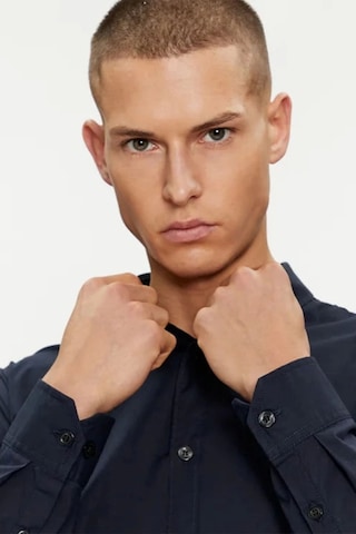 Calvin Klein Erkek Pamuklu Slim Fit Lacivert Gömlek Mavi
