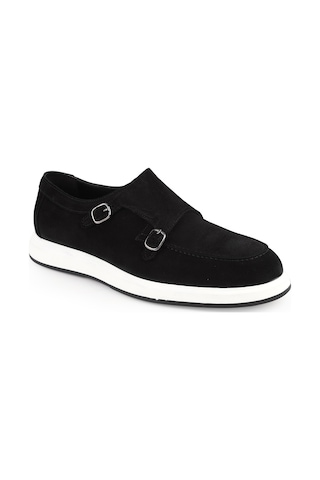 Lbr H1010 Hakiki Deri Monkstrap Loafer Erkek Süet Üst, Ortopedik Hafif Eva Taban, Casual Günlük Siyah