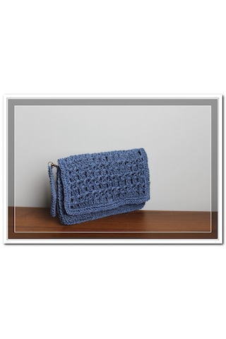 Aleylife El Yapımı Kağıt İp Clutch Makyaj Çantası -lazivert Koyu Lacivert
