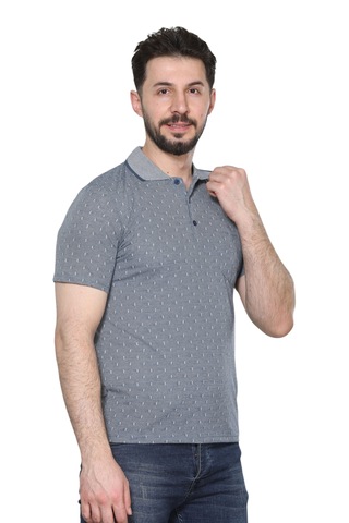 Kzctekstil Erkek Baba Ve Orta Yaş Penye Tişört Yakalı Cepli Jakarlı Desenli Kumaş Klasik Kesim Indigo