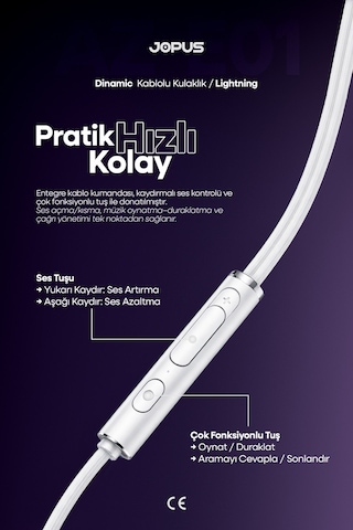 Jopus İphone 11-12-13-14 Serileri & İpad Uyumlu Tak Çalıştır Kulaklık 4 Hoparlörlü, Mikrofonlu Az-e01 Diğer