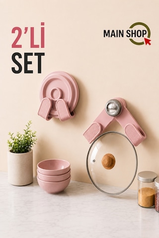 Mainshop 2 Adet Duvara Monte Tencere Kapağı Tutucu,delme Gerektirmez ,mutfak Tencere Kapağı Düzenleme M-56 Pembe
