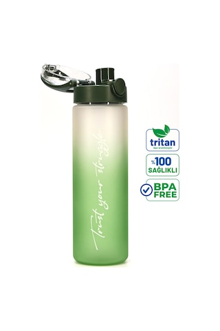 Su Matarası Tritan Geniş Ağız Su Şişesi Gradient Type Spor Matarası Suluğu Bpasız 630 Ml Yeşil 0111