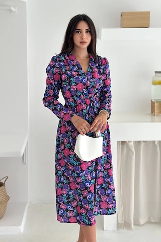 Asprin Fashion Çiçek Desenli Elbise Mor Mor