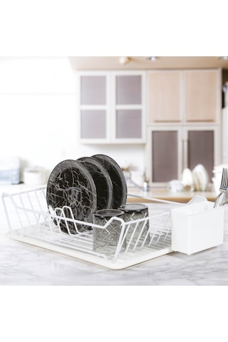 Tek Katlı Bulaşık Sepeti + Tabaklık - Pe Kaplamalı Beyaz