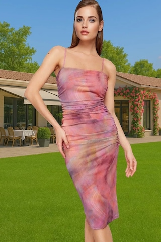 Ersefa Zarif Kare Yaka Kolsuz Bodycon Abiye Elbise Polyester Midi Boy Pr Çok renkli