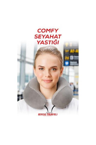 Viscofoam Comfy Ortopedik Seyahat Yastığı Visco Boyun Destekli Seyahat Yastığı - Gri | Ergo Travel