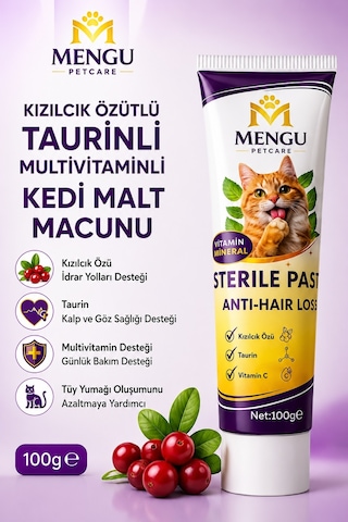 Tüy Dökülme Engelleyici, Tüy Yumağı Ve Kusma Önleyici Multivitamin Kedi Malt Macun 100 Gr
