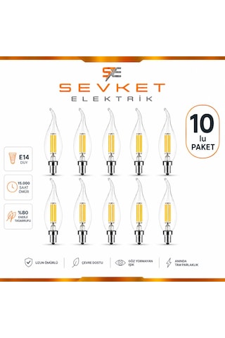 6w E14 Şeffaf Günışığı Kıvrık Mum Rustik Led Ampul 10 Adet