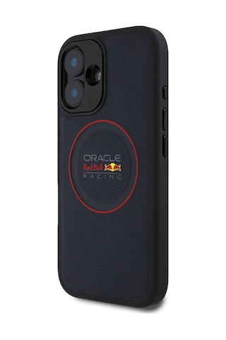 Apple Uyumlu iPhone 16 Plus Kılıf Redbull Lisanslı Magsafe Kırmızı Halka Ve Logolu Pu Deri Kapak Lacivert