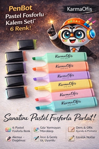 Pastel Fosforlu Kalem Seti 6 Renk Göz Yormayan Mürekkep Akmaz Dağılmaz Beyaz