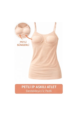 Qulat 3'lü Petli İp Askılı Atlet- Süngerli Basic Ten