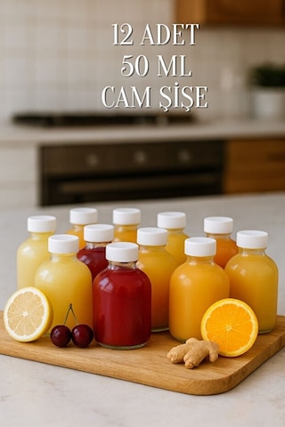 Rotanev 12 Adet Cam 50 ML Mini Shot Ginger Detox Şişe Plastik Sızdırmaz Kapaklı Kolonya Koku Süs Küçük Şişe