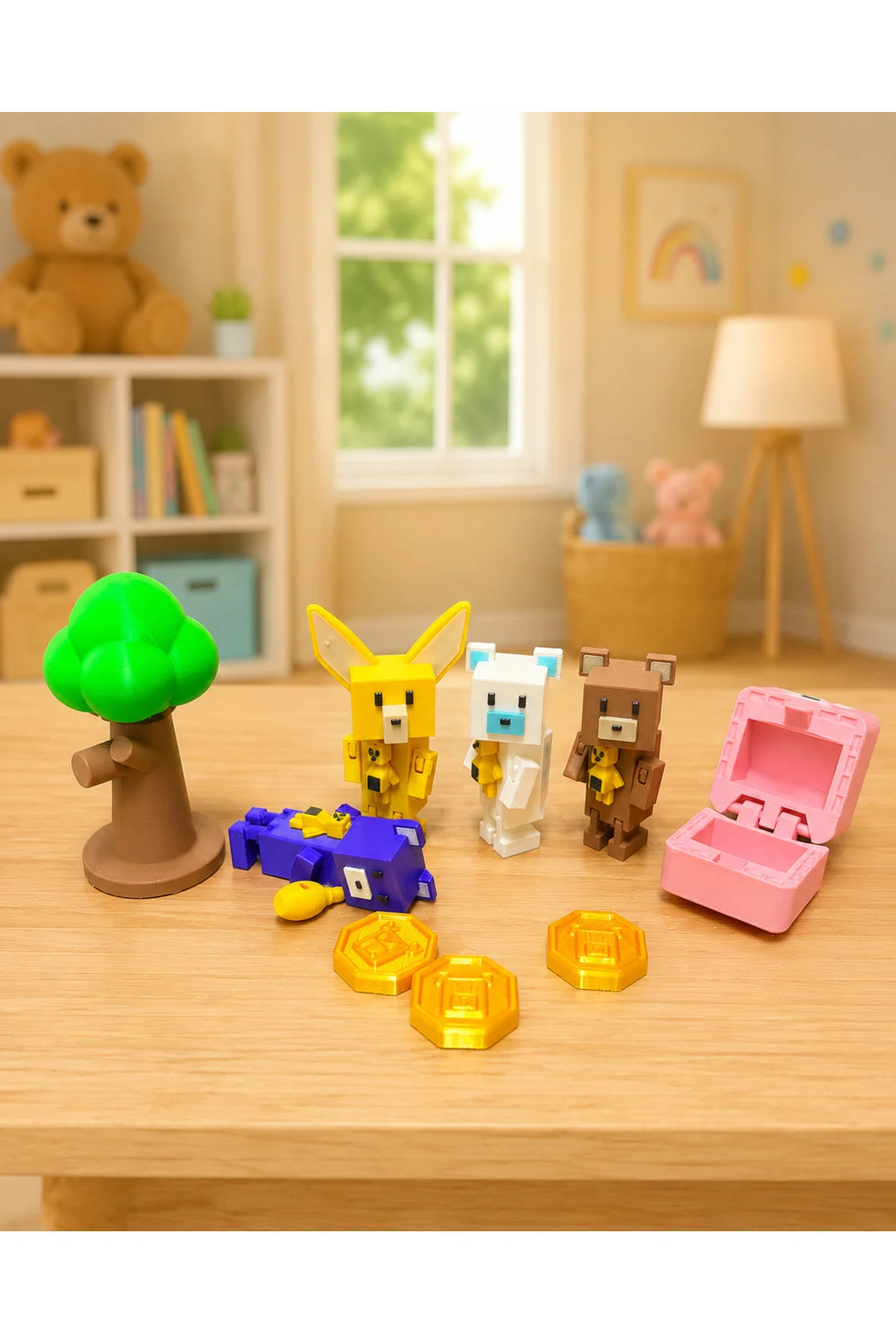 Super Bear Adventure Midi Oyun Ve Diorama Set 9 Parça 5 Figür + 1 Ağaç + 3 Coin 9 Parça Set