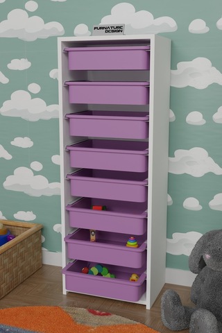 8 Sepetli Çok Amaçlı Dolap Oyuncak Mutfak Dolabı - Beyaz-pembe