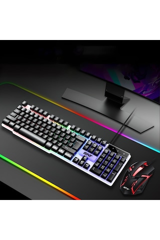Snt Tf-230 Rgb Gaming Klavye Mouse Seti Oyuncular İçin Işıklı Klavye & Mouse Set Optik