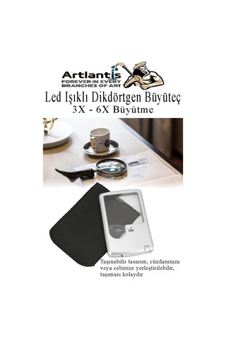 Led Işıklı Kart Tipi Büyüteç 1 Adet 3x 6x Büyütme Lens El Tipi Mercek Cep Büyüteç Kılıflı Okul Büro Ofis