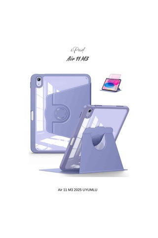 Apple Uyumlu iPad Air 11 2025 M3 Çip 360 Dönebilen Yatay Dikey Standlı Fuchsia Pino Tablet Kılıfı Kılıf