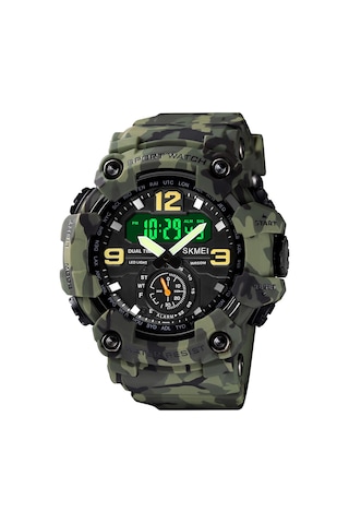Tenfowee Skmeı Erkek Spor Saati 5atm Su Geçirmez Çift Hareketli Multifonksiyonlu: Alarm, Kronometre, Tarih-gün Ve Aydınlatma Özellikli Yeşil Kamuflaj