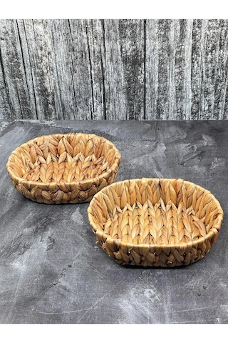 2 Adet Hasır Ekmeklik Saklama Kutusu Organizer Sepet Oval Hasır