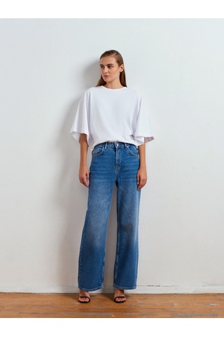 Dilvin 72053 Wide Leg Denim Pantolon-mavi Mavi