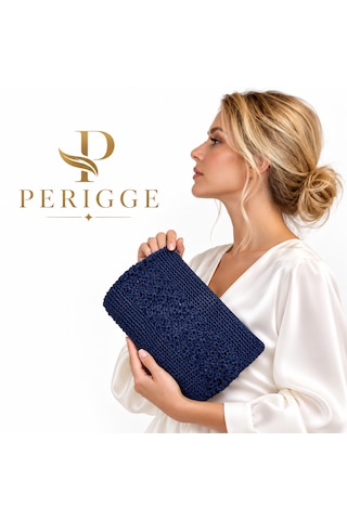 Periggecom Kagıt İp Portföy Peri Örnek Portföy Clutch Çanta Lacivert