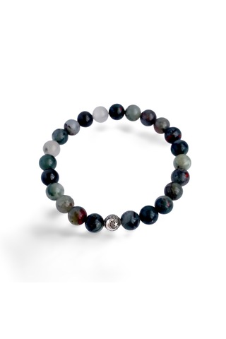 Gümüş Hematit Doğal Taşlı Bayrak Tasarım Erkek Bileklik Gümüş