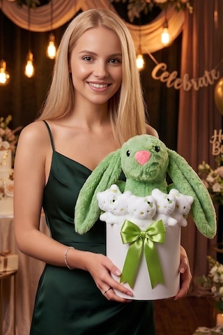 Yeşil Tavşan Hello Kitty Peluş Hediye Kutusu Sevgiliye Ve Çocuğa Sevimli Ayıcık Buketi