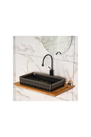 Ey-7034s Tezgah Üstü Lavabo Siyah & Altın Renkli