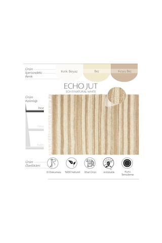 Cool Halı Vime 11 Natural Beyaz Jüt Halı El Dokuma Örgü Hasır Halı Doğal Sisal Halı Dekoratif Jüt Kilim