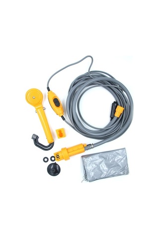 Pazly Taşınabilir 12v Açık Hava Kamp Duş Seti, Pompalı 6m Kablo Çakmak Fişli, 2,5l/dk Sarı