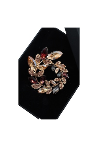 Zeytin Dalı Çelenk Broş. Gold Pırlanta Taşlı Zeytin Dallı Yaka İğnesi Çiçek Broş, Erkek Kadın Broş Gold