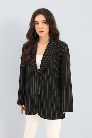Blazer Ceket Çizgili Atlas Kumaş - Siyah-siyah Siyah