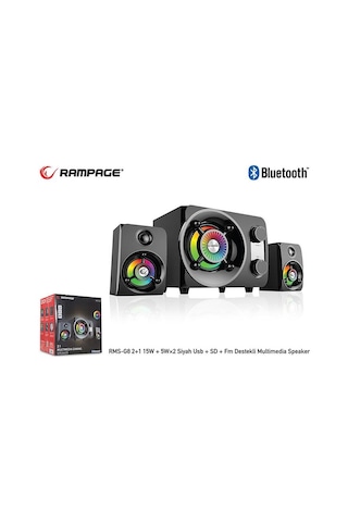 Rampage Rms-G8 2+1 25W Bluetooth+Usb-Sd-Fm Rainbow Siyah Led Işık