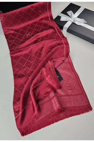 Miorel Scarfs Chnl Tema Simli Kaşmir İpek Şal Scarfs Cashmere Shawl Hijab Yeni Sezon Kırmızı