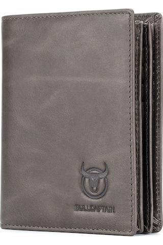 Hangfox Erkek Deri Cüzdan, 15 Kartlık, 2 Para Çantası, Kimlik Penceresi, Anti-kaçırma, Gri Renk, Kalın Ve Sağlam Tasarım Gri