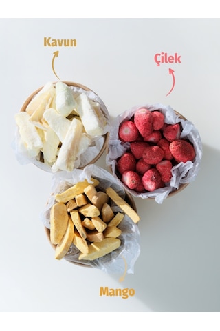 Freeze Dried Meyve Cipsi Paketi 3'lü Set - Dondurularak Kurutulmuş Kavun Çilek Mango 65 G