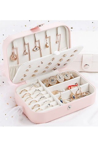 Novahub Kızlar Takı Saklama Kutusu Pu Deri Çift Katmanlı Tasarım Pembe Pembe Pembe