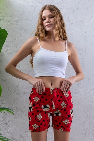 Giysa Kadın Beli Lastikli Desenli Şort Pijama Altı Kırmızı - 2027 Kırmızı