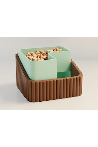 3d Baskı Fıstık Kasesi - Çift Hazneli Kabuk Ayırıcı Sunum Kasesi - Kahverengi Mint Diğer