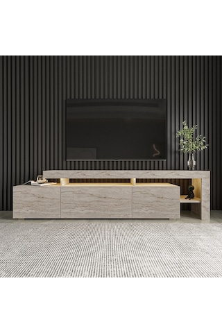 Tv Sehpası Buğra Traverten Led Işıklı 192 Cm Gri