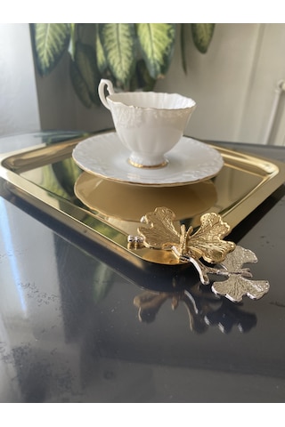 KARE KELEBEKLİ GOLD TEPSİ 1 ADET 1. KALİTE  (HEDİYELİ) KAHVE SÖZ