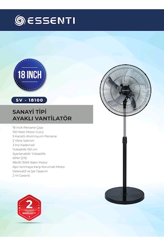 Essenti Ev-18100 Sanayi Tipi Ayaklı Vantilatör
