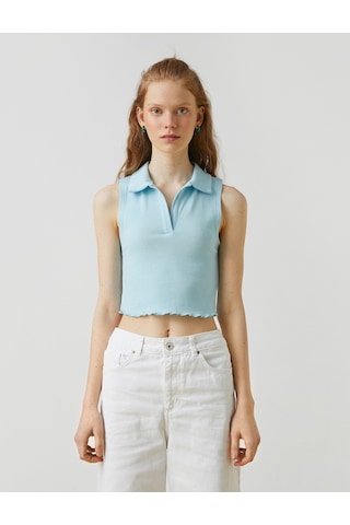Koton Polo Yaka Kolsuz Pamuklu Crop Atlet Mavi 2sal30082ık