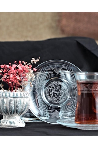 12 Parça Çay Seti - Paşabahçe Heybeli Antik Desen Şeffaf